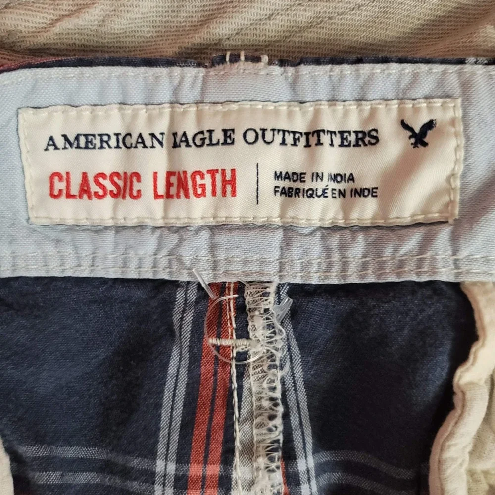 American Eagle Mens Plaid Shorts 36 Classic Preppy Length Navy Blue Red‎ Cotton
